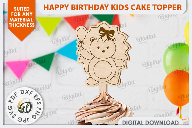 Happy Birthday Kids Cake Topper Laser Cut. Cute Hedgehog SVG SVG Evgenyia Guschina 