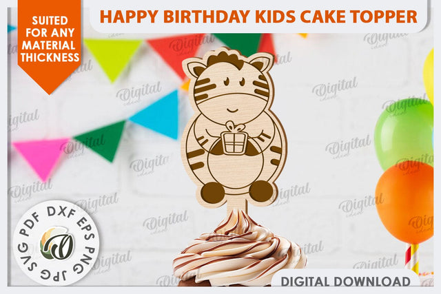 Happy Birthday Kids Cake Topper Laser Cut. Cute Zebra SVG SVG Evgenyia Guschina 