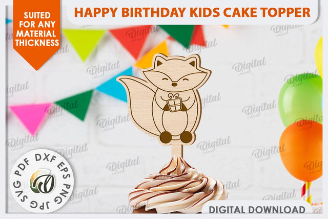 Happy Birthday Kids Cake Topper Laser Cut. Fox SVG SVG Evgenyia Guschina 