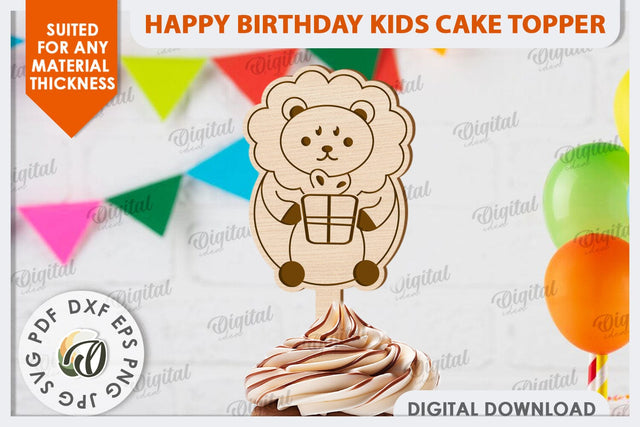 Happy Birthday Kids Cake Topper Laser Cut. Lion SVG SVG Evgenyia Guschina 