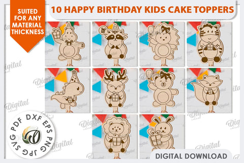 Happy Birthday Kids Cake Toppers Laser Cut Bundle SVG Evgenyia Guschina 