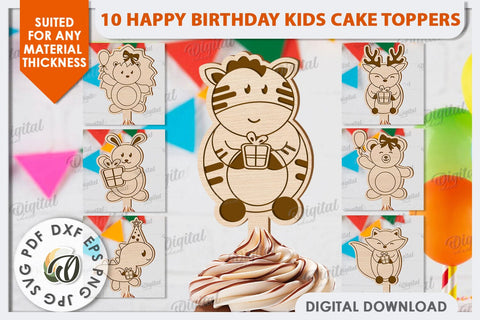 Happy Birthday Kids Cake Toppers Laser Cut Bundle SVG Evgenyia Guschina 