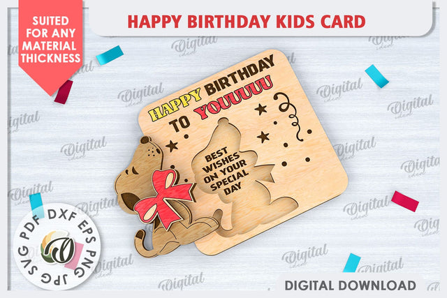 Happy Birthday Kids Card Laser Cut. Greeting Card SVG SVG Evgenyia Guschina 
