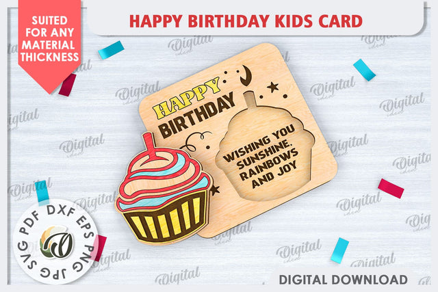 Happy Birthday Kids Card Laser Cut. Greeting Card SVG SVG Evgenyia Guschina 