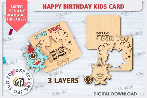 Happy Birthday Kids Card Laser Cut. Greeting Card SVG SVG Evgenyia Guschina 