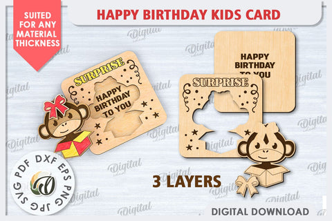 Happy Birthday Kids Card Laser Cut. Greeting Card SVG SVG Evgenyia Guschina 