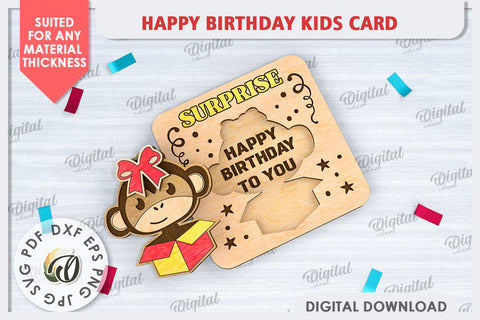 Happy Birthday Kids Card Laser Cut. Greeting Card SVG SVG Evgenyia Guschina 