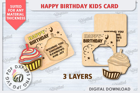 Happy Birthday Kids Card Laser Cut. Greeting Card SVG SVG Evgenyia Guschina 