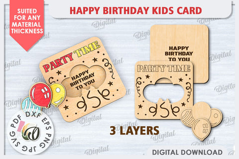 Happy Birthday Kids Cards LaserCut Bundle. Greeting Cards SVG Evgenyia Guschina 