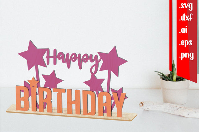 Happy Birthday Laser Cut - Bday Laser Cut - Birthday Decor SVG zafrans studio 