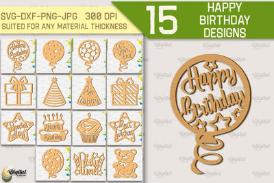 Happy Birthday Laser Cut Bundle. Birthday Wall Decor SVG SVG Evgenyia Guschina 