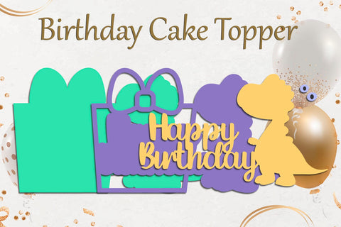 Happy birthday layered, 3d Cake topper with dinosaus svg SVG AnastasiyaArtDesign 