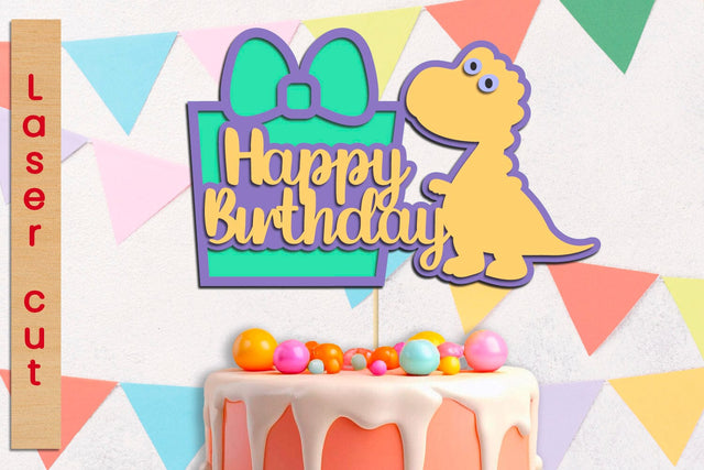 Happy birthday layered, 3d Cake topper with dinosaus svg SVG AnastasiyaArtDesign 