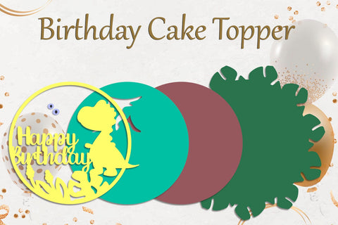 Happy Birthday layered cake topper, 3d Cake topper with dino svg SVG AnastasiyaArtDesign 