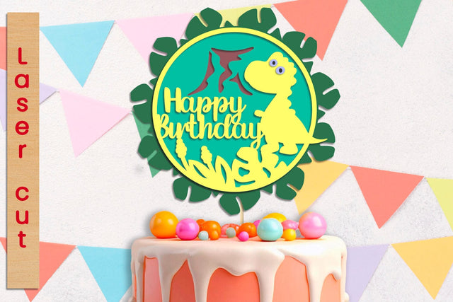 Happy Birthday layered cake topper, 3d Cake topper with dino svg SVG AnastasiyaArtDesign 