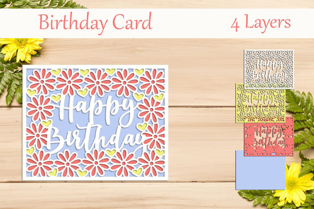 Happy Birthday layered card, 3d papercut card svg 3D Paper AnastasiyaArtDesign 