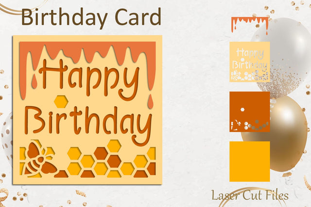 Happy Birthday layered card svg, Honey bee layered card SVG AnastasiyaArtDesign 