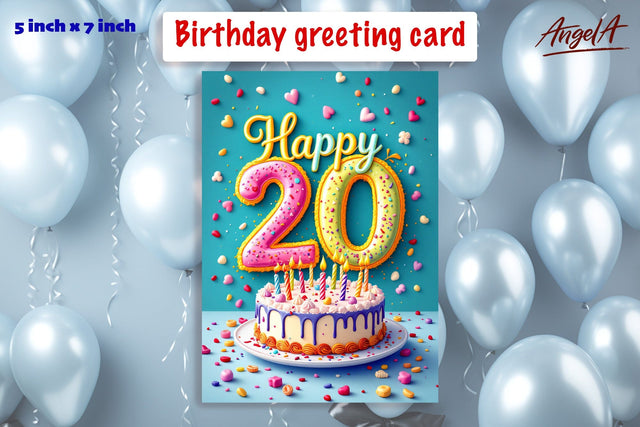 Happy birthday lettering card, Birthday cake, 20 Birthday Sublimation Angelina Semenova 