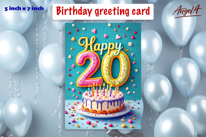 Happy birthday lettering card, Birthday cake, 20 Birthday Sublimation Angelina Semenova 