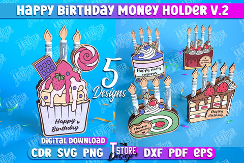 Happy Birthday Money Holder Bundle | Greeting Cards | Money Card | CNC File SVG The T Store Design 