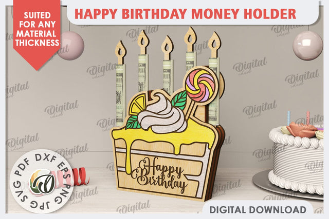 Happy Birthday Money Holder Laser Cut. Birthday Gift SVG SVG Evgenyia Guschina 