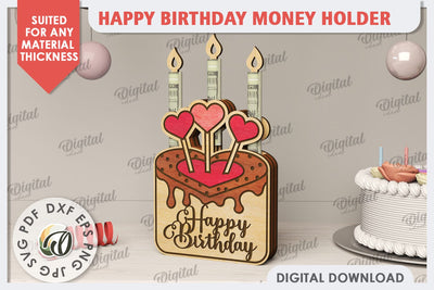 Happy Birthday Money Holder Laser Cut. Birthday Gift SVG SVG Evgenyia Guschina 