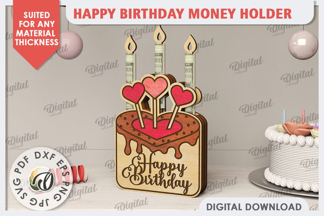 Happy Birthday Money Holder Laser Cut. Birthday Gift SVG SVG Evgenyia Guschina 