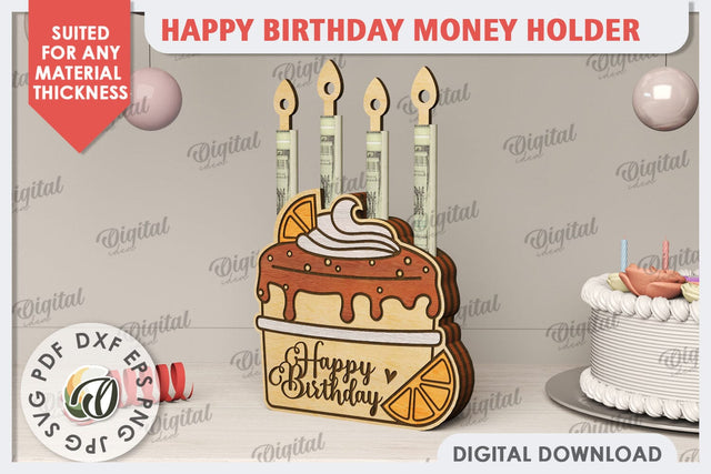 Happy Birthday Money Holder Laser Cut. Birthday Gift SVG SVG Evgenyia Guschina 