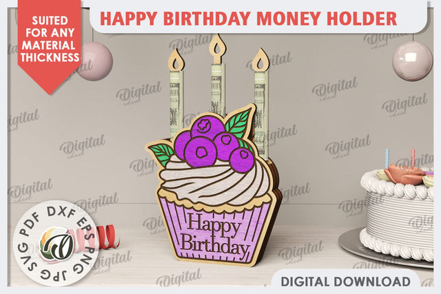 Happy Birthday Money Holder Laser Cut. Birthday Gift SVG SVG Evgenyia Guschina 