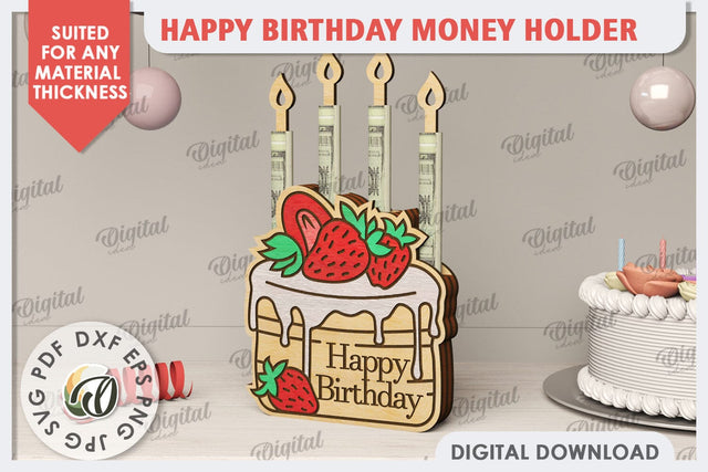 Happy Birthday Money Holder Laser Cut. Birthday Gift SVG SVG Evgenyia Guschina 