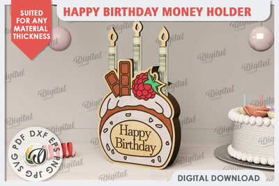 Happy Birthday Money Holder Laser Cut. Birthday Gift SVG SVG Evgenyia Guschina 