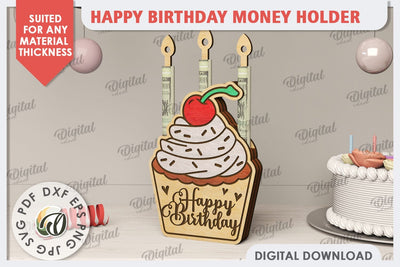 Happy Birthday Money Holder Laser Cut. Birthday Gift SVG SVG Evgenyia Guschina 