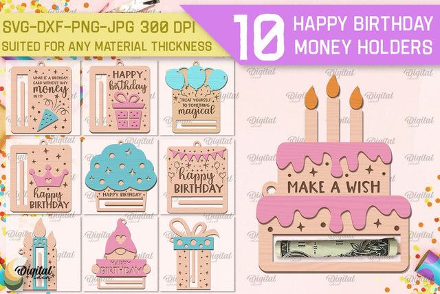 Happy Birthday Money Holder Laser Cut Bundle SVG Evgenyia Guschina 