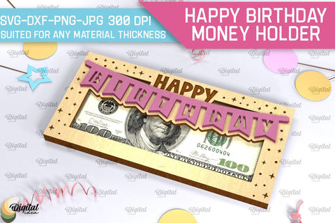 Happy Birthday Money Holder SVG. Laser Cut Money Gift Box SVG Evgenyia Guschina 