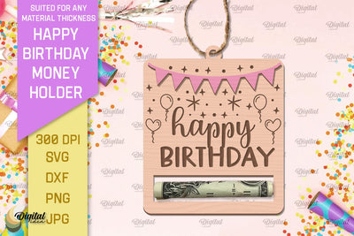 Happy Birthday Money Holder SVG. Money Holder Laser Cut SVG Evgenyia Guschina 