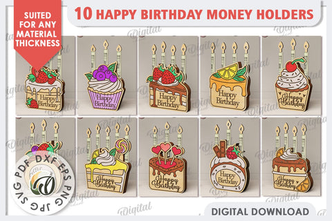 Happy Birthday Money Holders Laser Cut Bundle. Birthday Gift SVG Evgenyia Guschina 