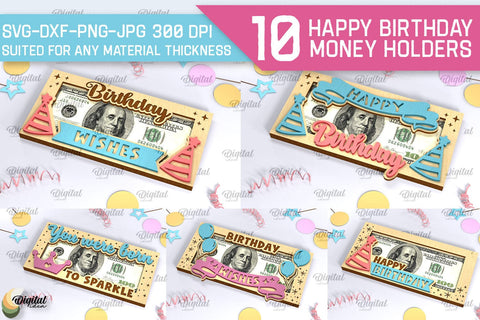Happy Birthday Money Holders SVG Bundle. Laser Cut Money Gift Box SVG Evgenyia Guschina 