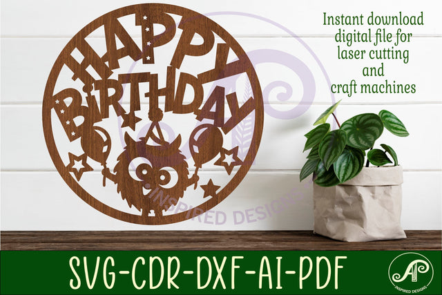 Happy birthday monster wall sign svg laser cut file SVG APInspireddesigns 