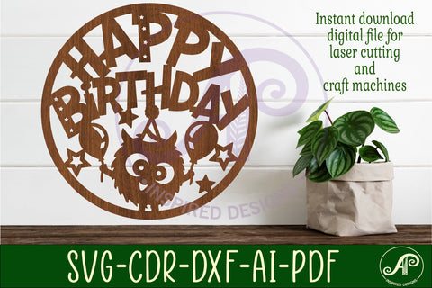 Happy birthday monster wall sign svg laser cut file SVG APInspireddesigns 