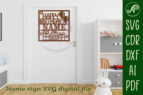 Happy birthday name sign svg laser SVG APInspireddesigns 