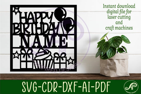 Happy birthday name sign svg laser SVG APInspireddesigns 