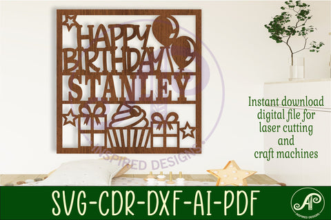 Happy birthday name sign svg laser SVG APInspireddesigns 