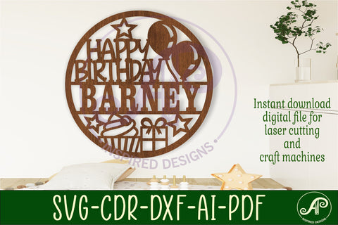 Happy Birthday name sign svg laser SVG APInspireddesigns 