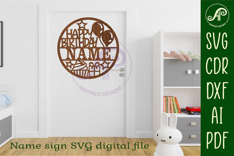 Happy Birthday name sign svg laser SVG APInspireddesigns 