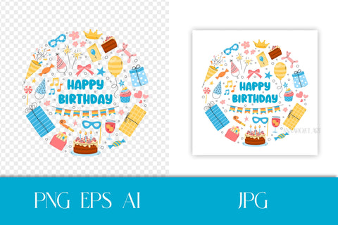 Happy Birthday PNG Sublimation | BDay Round Design for Greeting Cards, Posters, Mugs, T-Shirts | Cute Birthday Print | Party Elements Sublimation AnnaViolet_store 