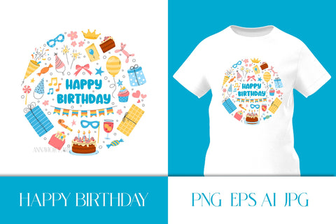 Happy Birthday PNG Sublimation | BDay Round Design for Greeting Cards, Posters, Mugs, T-Shirts | Cute Birthday Print | Party Elements Sublimation AnnaViolet_store 