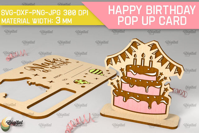 Happy Birthday Pop Up Card Laser Cut. Greeting Card SVG SVG Evgenyia Guschina 