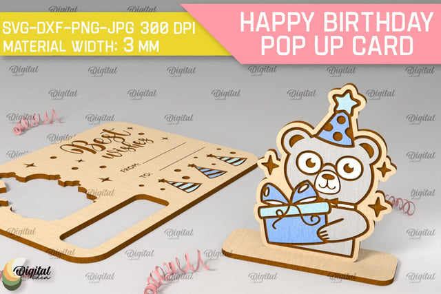 Happy Birthday Pop Up Card Laser Cut. Greeting Card SVG SVG Evgenyia Guschina 