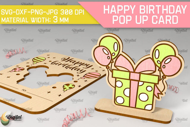 Happy Birthday Pop Up Card Laser Cut. Greeting Card SVG SVG Evgenyia Guschina 