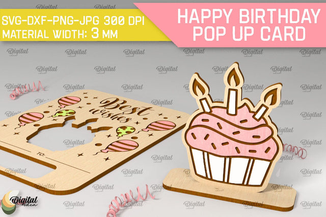 Happy Birthday Pop Up Card Laser Cut. Greeting Card SVG SVG Evgenyia Guschina 